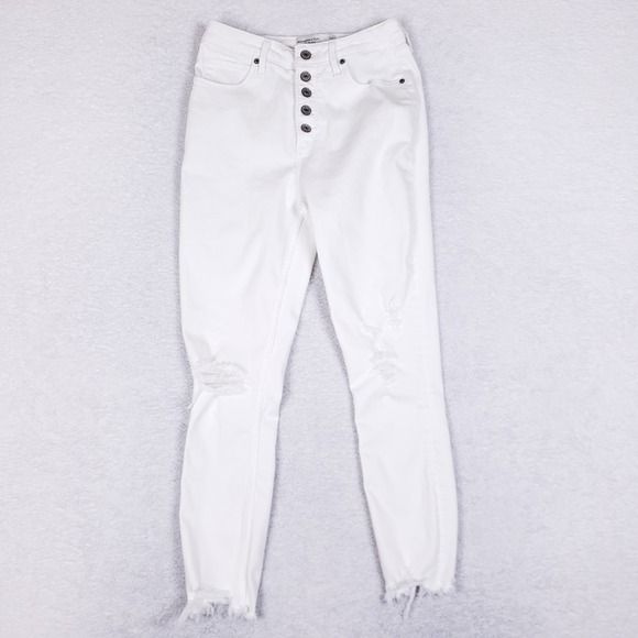 Abercrombie & Fitch Curve Love White High Rise Ankle Jeans 26 2R Button Fly - Picture 1 of 11